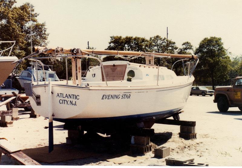 EveningStarOday23_001.jpg - Evening Star, our 1974 O-Day 23 sailboat in Chestnut Neck Boat yard, 1981.