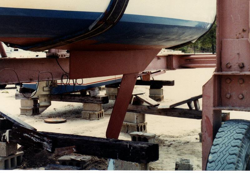 EveningStarOday23_009.jpg - New centerboard we made in Ken's garage. The boat's original centerboard was broken in half when we bought here in 1981. O'Day no longer made them, they destroyed the mold.