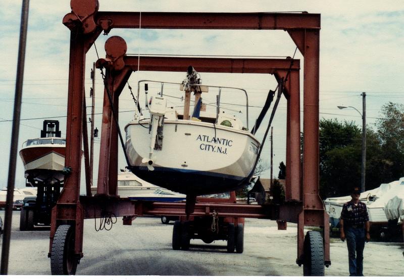 EveningStarOday23_011.jpg - Evening Star, our 1974 O-Day 23 sailboat in Chestnut Neck Boat yard, 1981.