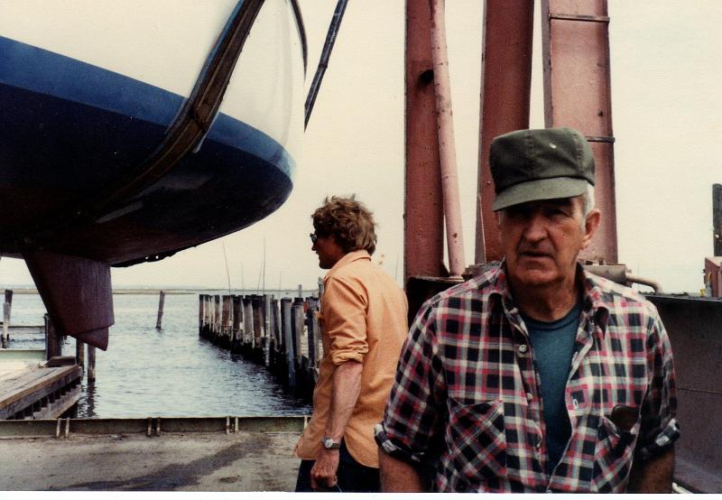 EveningStarOday23_012StanCramer.jpg - Stan Cramer look on at Chestnut Neck Boat yard while launching Evening Star, our 1974 O-Day 23 sailboat. 1981