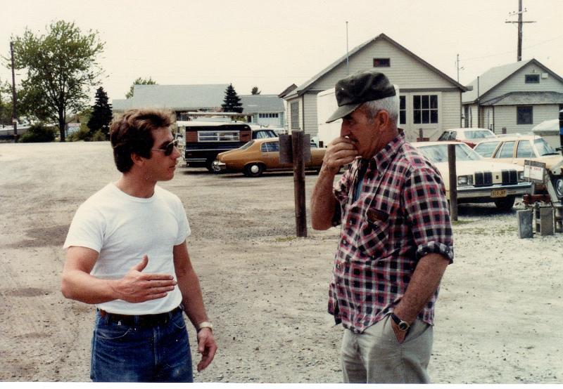 EveningStarOday23_013StanCramerRalphYost.jpg - Ralph Yost talks with Stan Cramer at Chestnut Neck Boat yard while launching Evening Star, our 1974 O-Day 23 sailboat. 1981